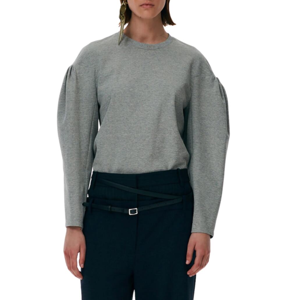 Tibi Milano Puff Sleeve Sweatshirt Womens 0 Heather Gray Crewneck Drop Shoulders